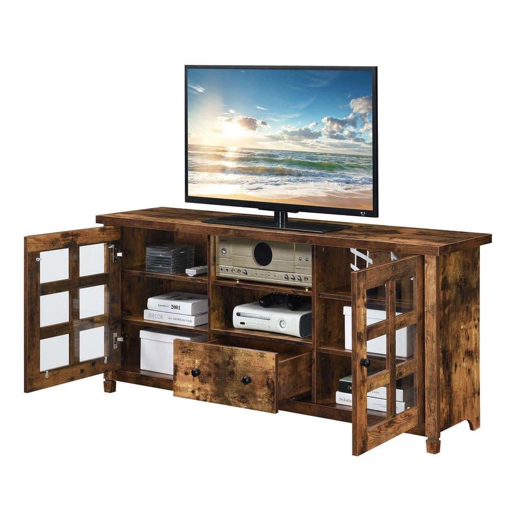 Convenience Concepts Newport Park Lane 1 Drawer TV Stand with Storage Cabinets and Shelves for TVs up to 65 Inches, Barnwood