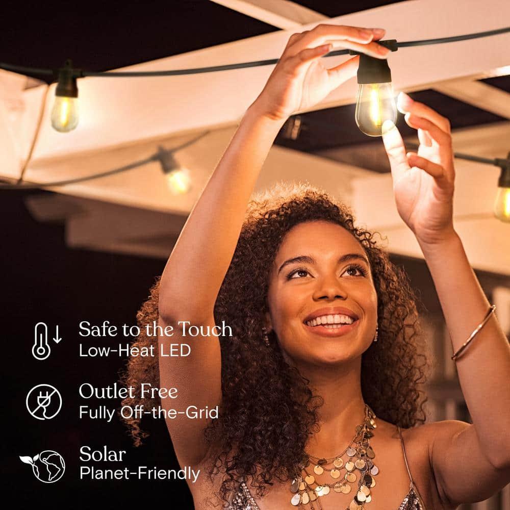 Brightech 12-Bulb LED Ambience Pro Solar 1W 27ft 2700K S14 Outdoor String Lights Clear Bulb Black Wire