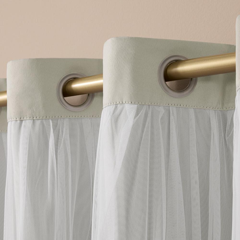 Set of 2 (63"x52") Caterina Layered Solid Blackout with Sheer Top Curtain Panels Gray - Exclusive Home: Thermal Insulated