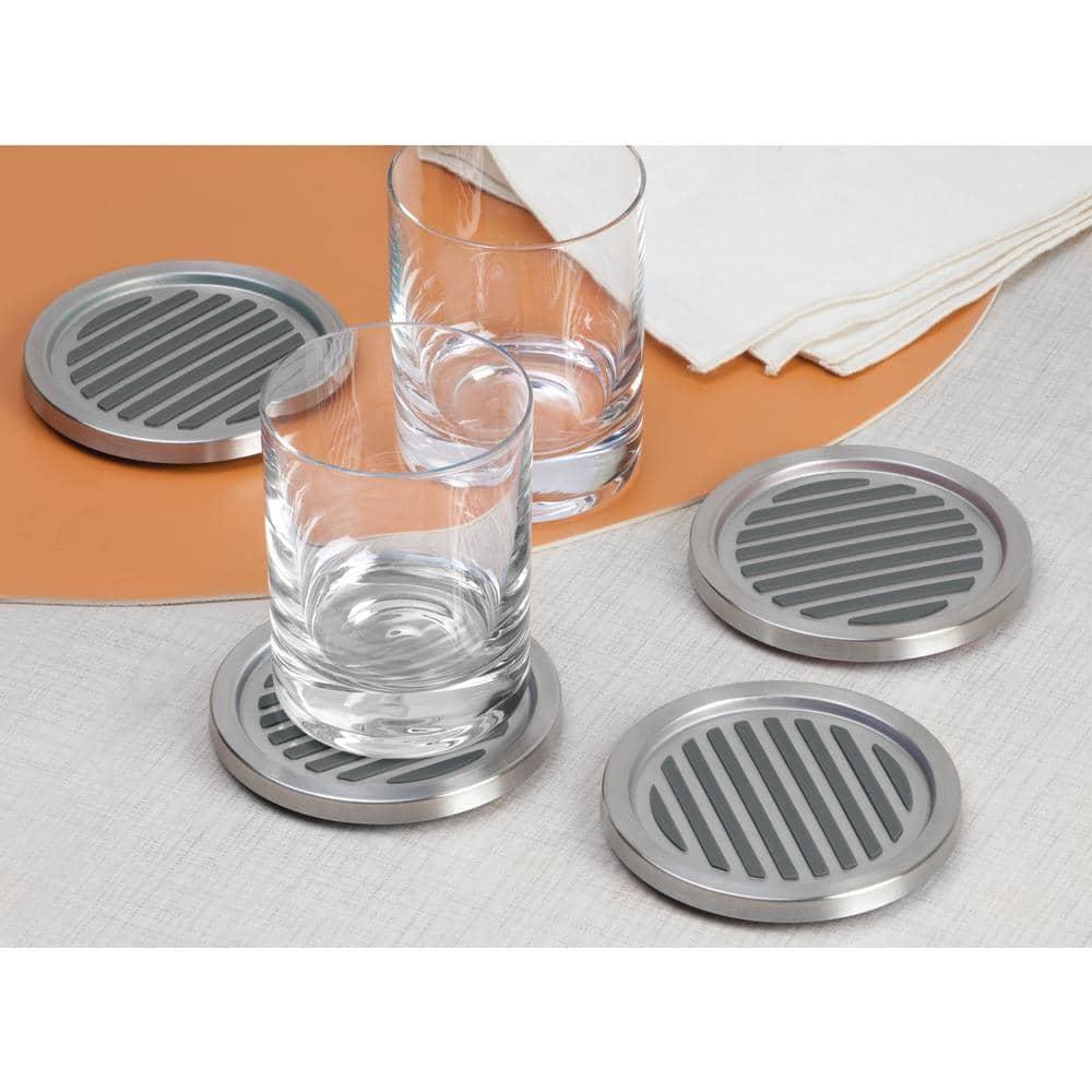 iDesign Forma Brushed Stainless Steel Drink Coasters for Home Counters, Kitchen, Dining Room, Living Room, Patio, Coffee Table, Set of 4, Black,20550