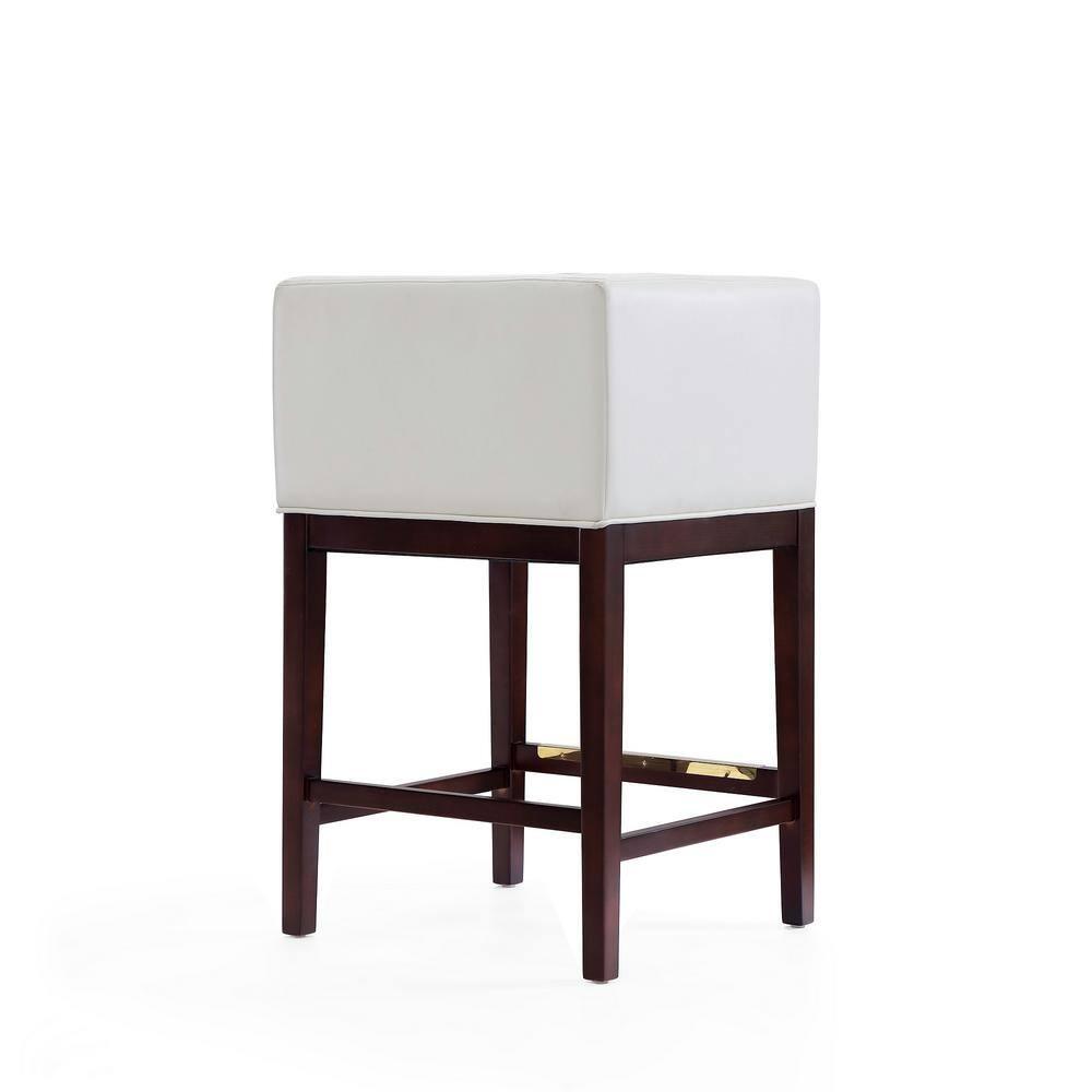 Kingsley Beech Wood Counter Height Barstool Ivory - Manhattan Comfort: Faux Leather, Gold Footrest, No Assembly Required