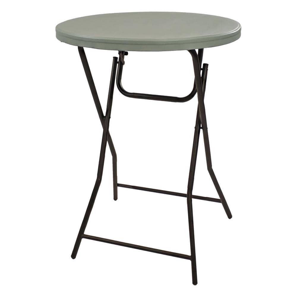 Sunnydaze Outdoor Folding Round Patio Bar-Height Table with Iron Legs and Plastic Top - 31.75" - Gray