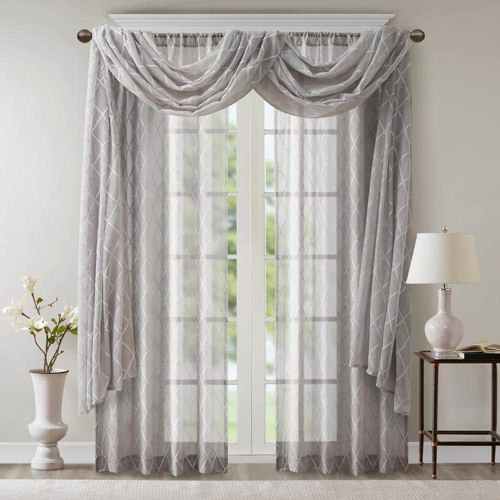 Madison Park Irina Solid Sheer Embroidered Window Scarf