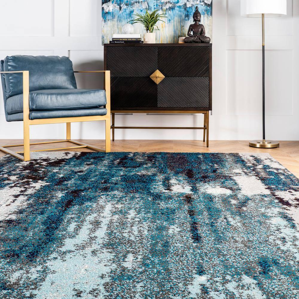 Nuloom Haydee Abstract 2x6 Runner Indoor Area Rug for Living Room Bedroom Dining Room Entryway Hallway Kitchen, Teal/Ivory