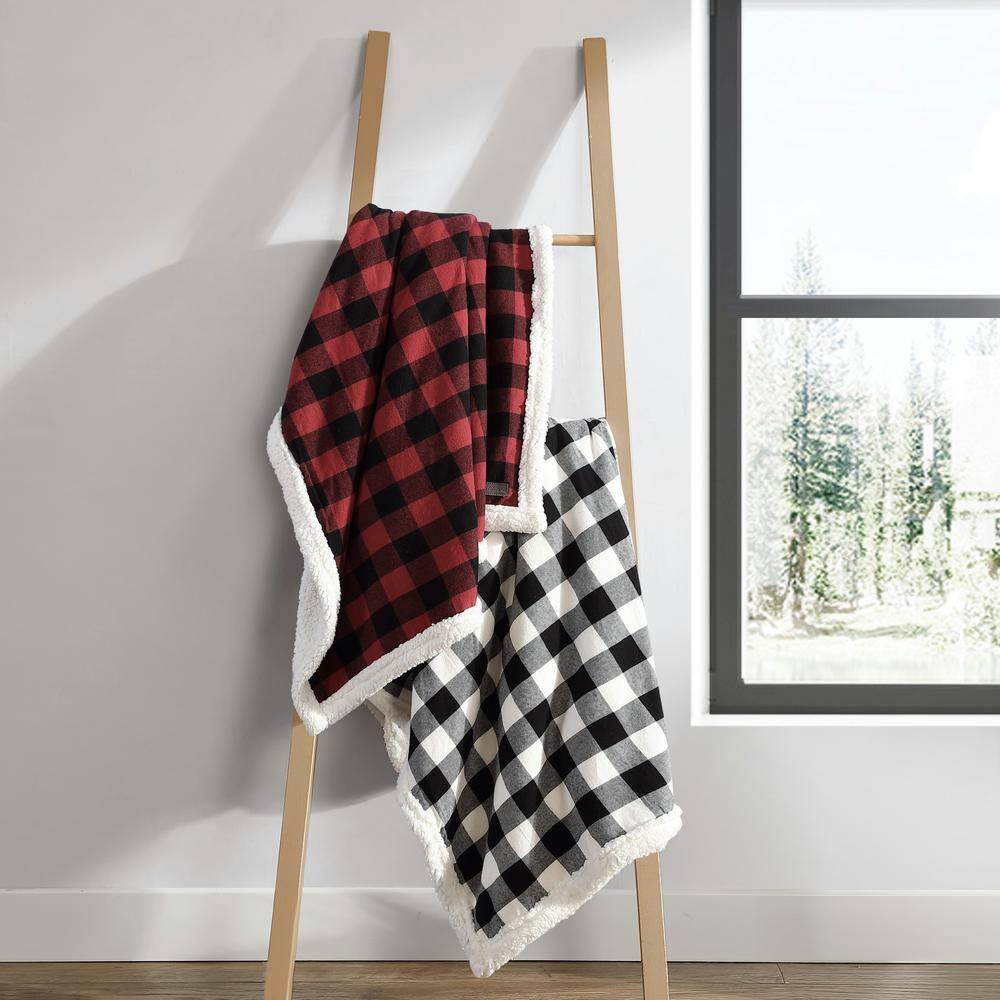 50"x60" Cabin Plaid Reversible Throw Blanket Black/White - Eddie Bauer: Soft, Lightweight, Ideal for Travel