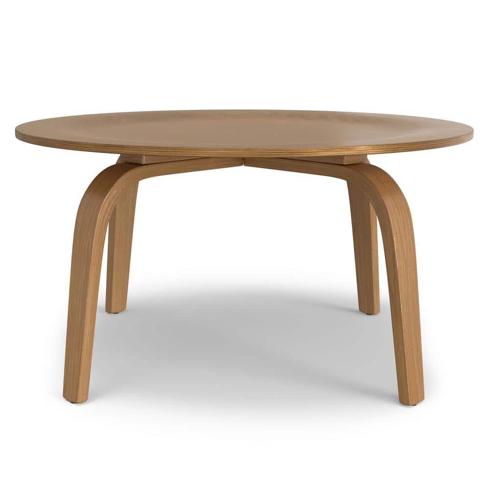 Simpli Home Payton 34"W Solid Wood Contemporary Round Coffee Table with Wide, Slightly Raised Edge