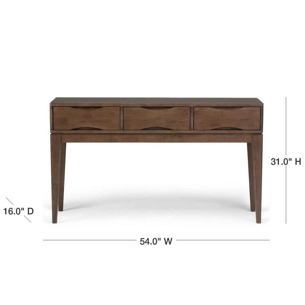 Simpli Home Harper 54"W Solid Hardwood Mid-Century Modern Storage Console Table with Drawers and Tapered Legs