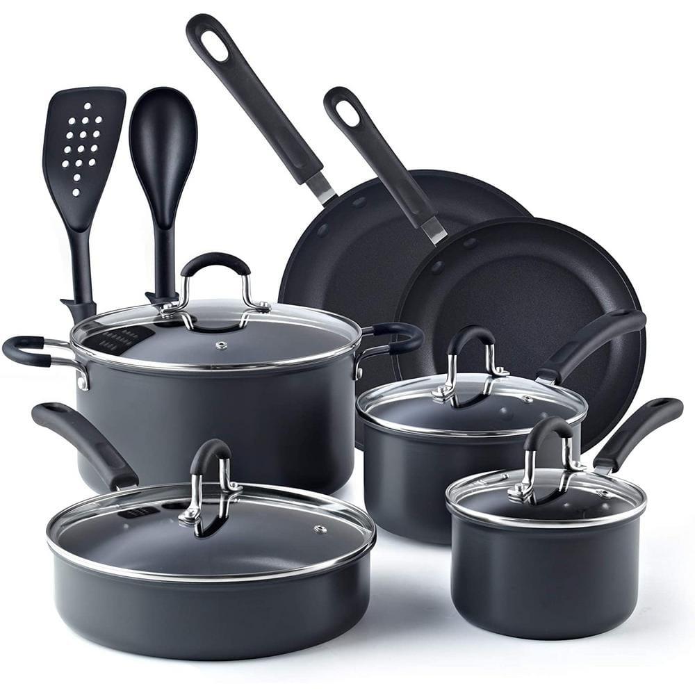 Cook N Home Professional Hard Anodized Pots and Pans Set Nonstick, Kitchen Cookware Set, Black