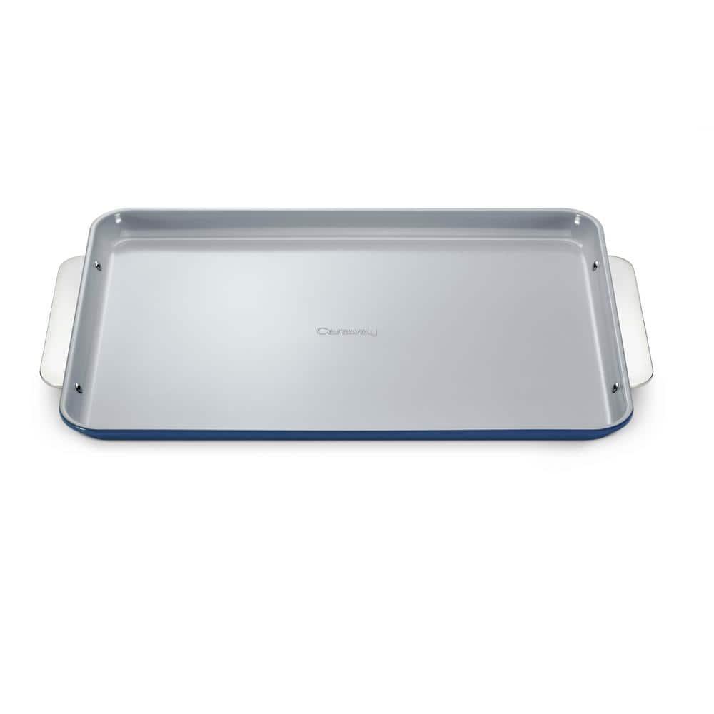 Caraway Non-Stick Ceramic Large Baking Sheet Navy: Aluminized Steel, Rectangle, Hand Wash, Cookie Sheet, 1 Year Warranty
