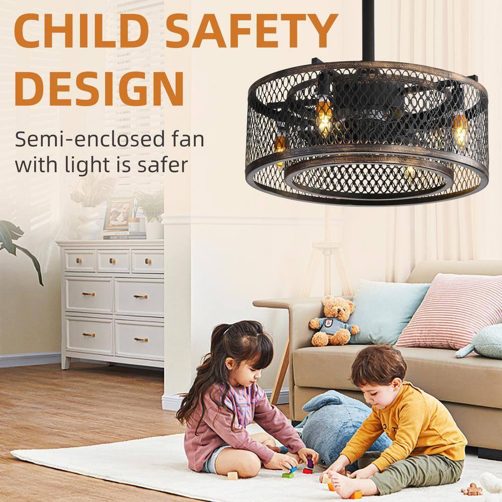 Yesurprise Caged Ceiling Fan with Lights, 20 Inch Ceiling Fan with Remote/APP Control, 6 Speed Wind, E12 6W Light Bulbs, Reversible DC Motor for Living Room