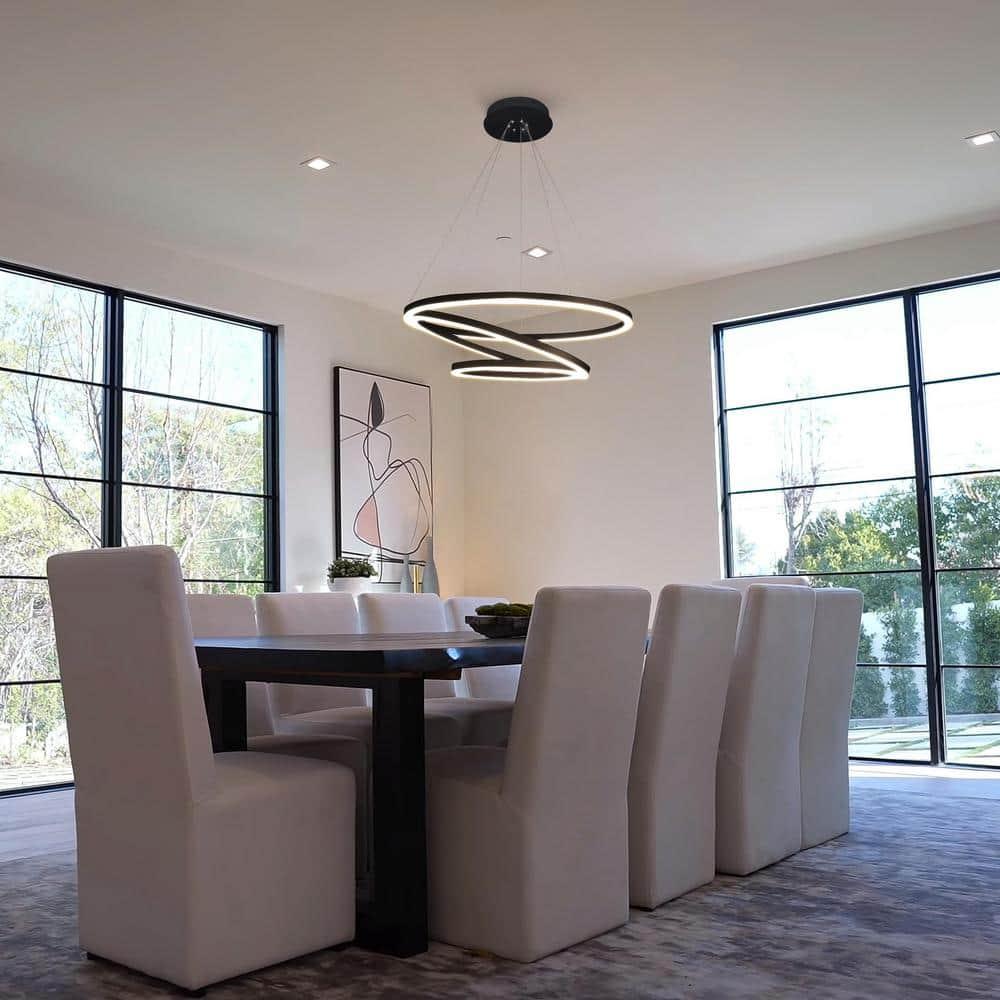 VONN Lighting Tania Trio 32-in Integrated LED Ring Pendant Height Adjustable ETL Certified Circular Chandelier