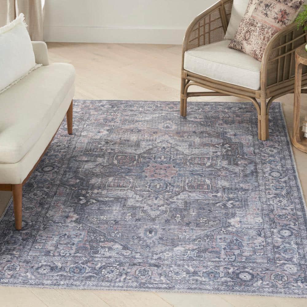 Nourison New Concept Washables Back to College 4' x 6' Grey Vintage Indoor Non-Slip Flatweave Rug