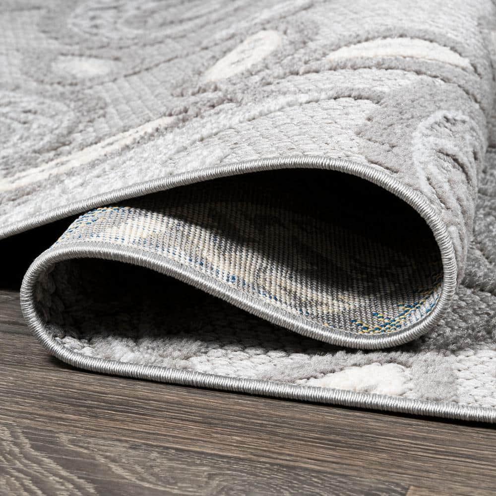 2'x10' Julien Paisley High-Low Indoor/Outdoor Area Rug, Light Gray - JONATHAN Y