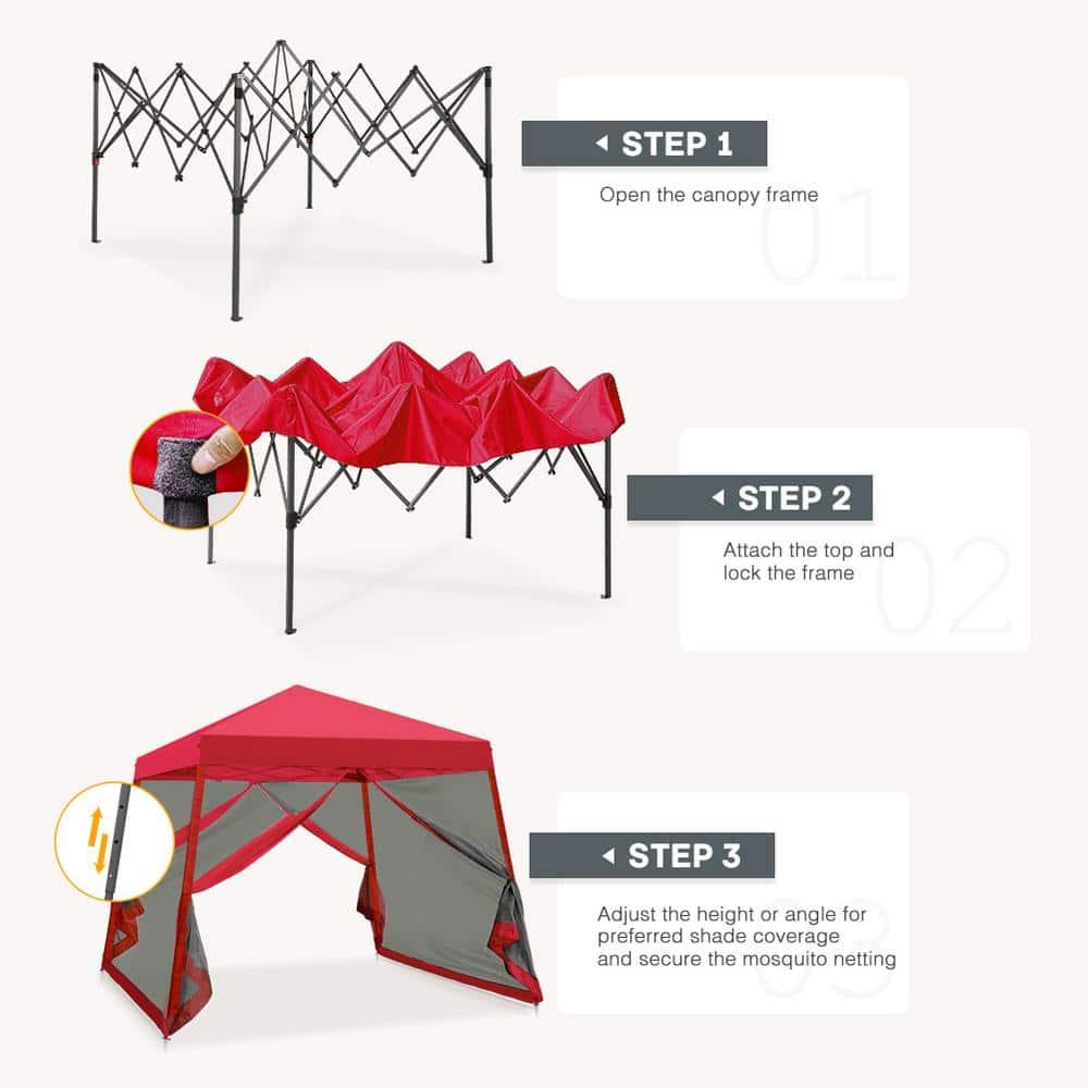 COOS BAY 10 Ft. W X 10 Ft. D Steel Pop Up Slant Leg Patio Gazebo With Netting