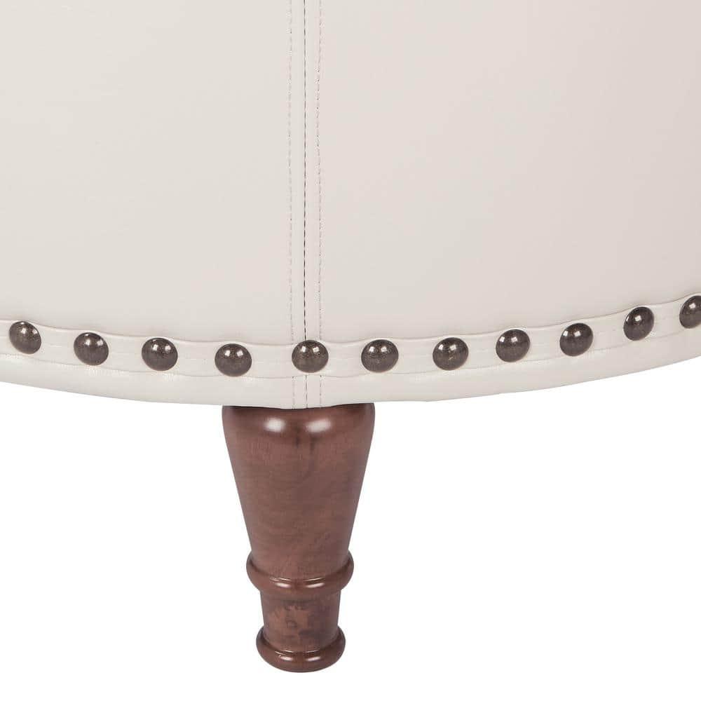 Alloway Storage Ottoman Cream - OSP Home Furnishings: Mid-Century Modern, Faux Leather, Wood Legs, Nailhead Trim