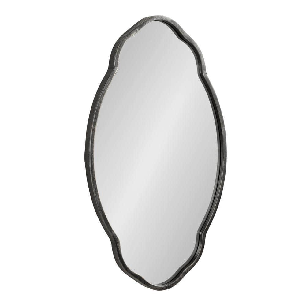 Kate & Laurel All Things Decor 18" x 30" Magritte Scalloped Oval Decorative Wall Mirror Black : Antique Finish, Metal Frame