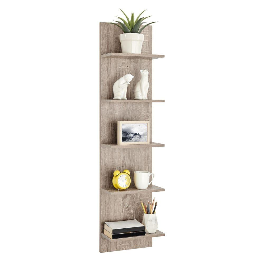 Danya B. 47" x 11.7" Wide Vertical Column Wall Shelf Weathered Oak: Mid-Century Laminated MDF, Iron Hardware