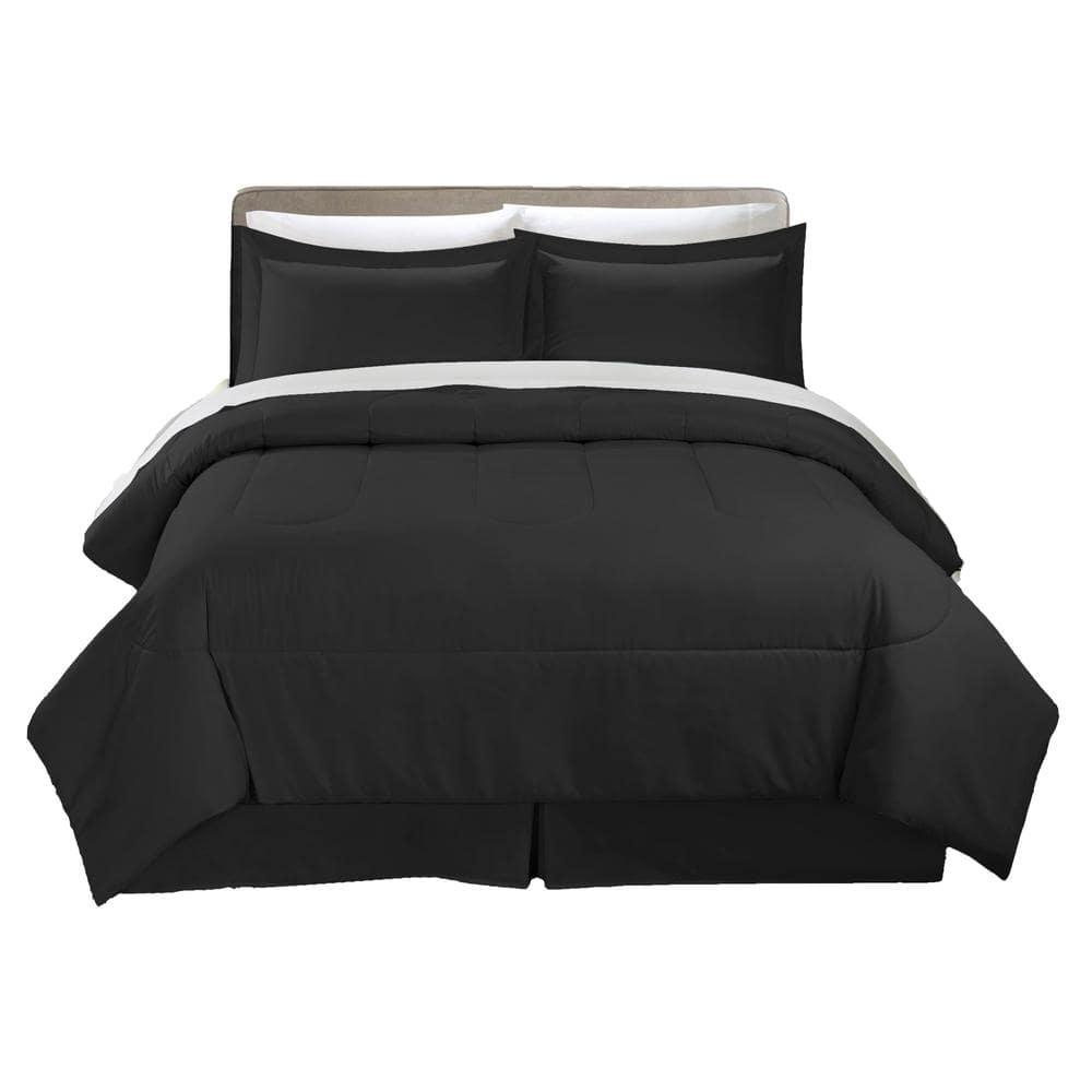 Swift Home | 8-Piece Ultra Soft Solid Bed-In-A-Bag Bedding Set Black Queen