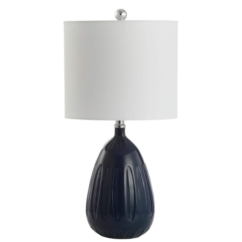 Navy Geometric Pattern 20" Table Lamp with Off-White Shade