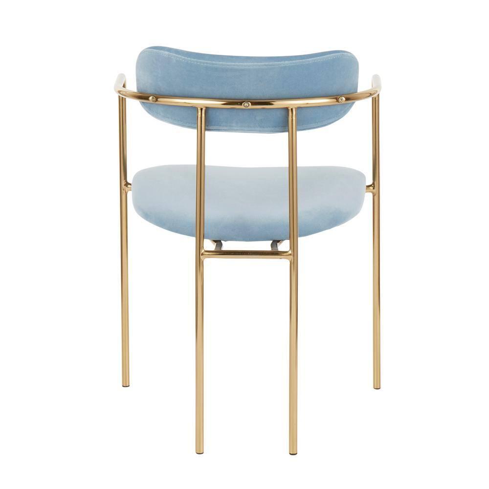 Set of 2 Demi Contemporary Chair Light Blue - LumiSource: Gold Frame, Velvet, Cushioned Seat