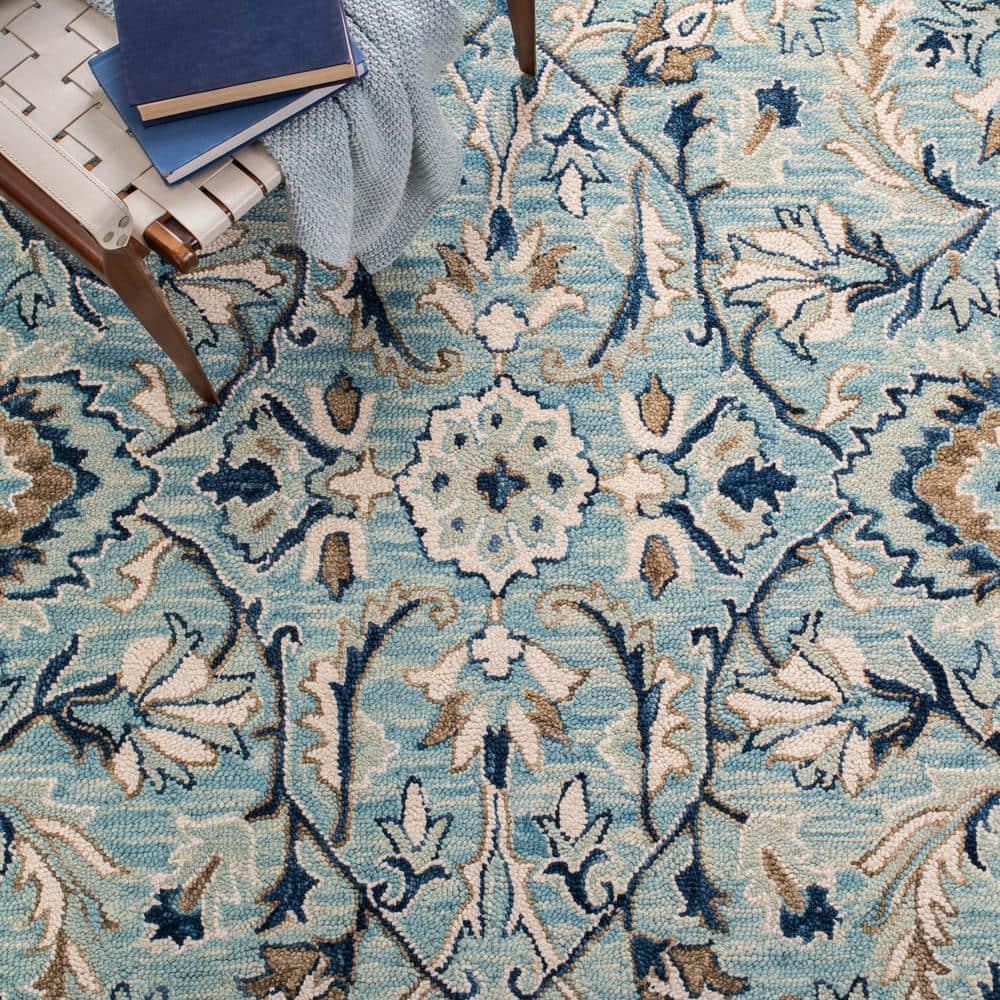 SAFAVIEH Blossom Frona Floral Wool Fringed Area Rug, Blue/Ivory, 9' x 12'