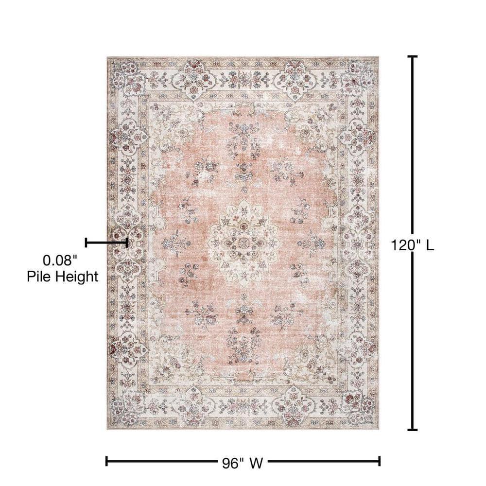 Nuloom Ren Medallion 8x10 Machine Washable Indoor Area Rug for Living Room Bedroom Dining Room Kitchen, Peach/Ivory