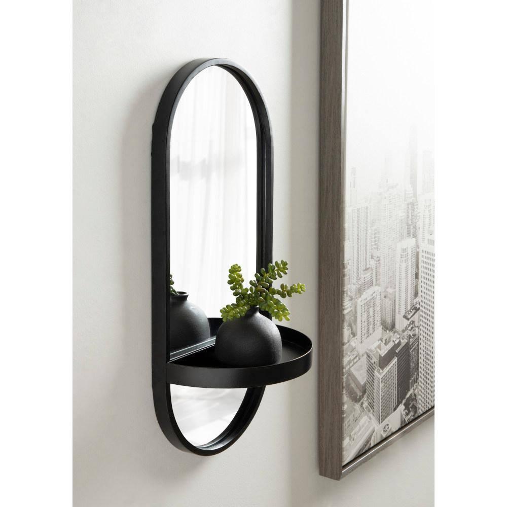 11"x25" Estero KD Metal Wall Mirror with Shelf Black - Kate & Laurel All Things Decor: Oval, Mid-Century Modern