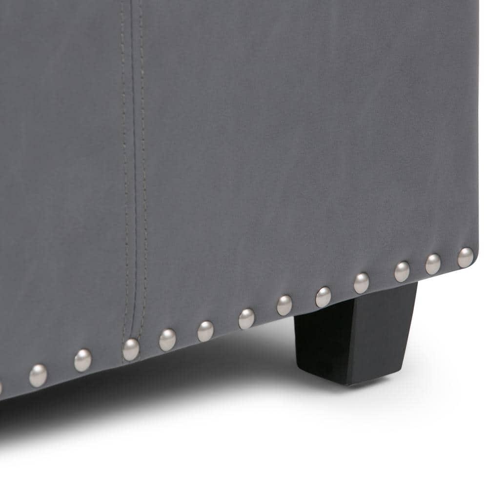 Simpli Home Kingsley 48"W Upholstered Storage Ottoman with Lift-Top Lid, Nailhead Trim, and Stitching Detail