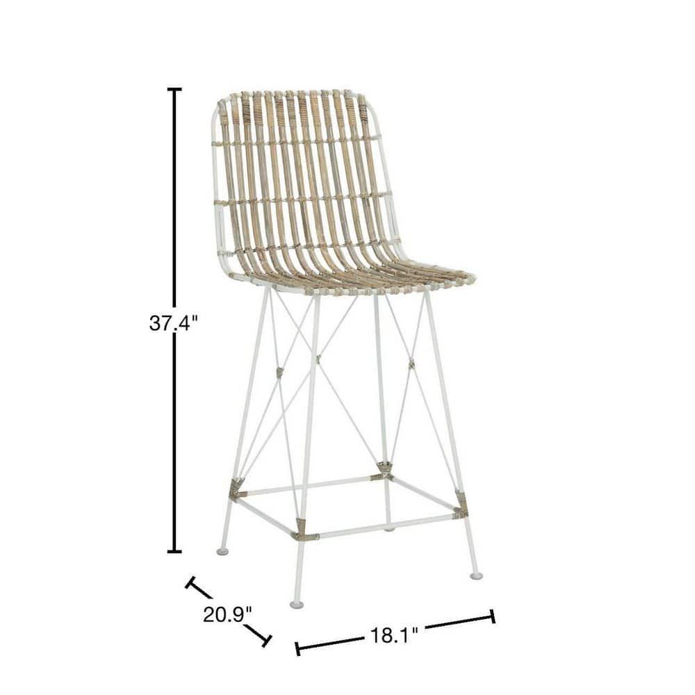 Minerva Wicker Counter Stool (Set of 2) - WIK6509 - White/White - Safavieh
