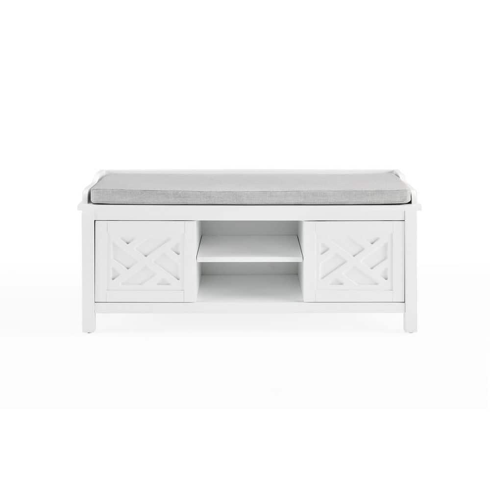 Alaterre Furniture Coventry 45 in. Pine Wood Storage Bench with Cushion, Entryway Organization & Decoration, 3 Adjustable/Removable Cubbies, Dove Gray and White