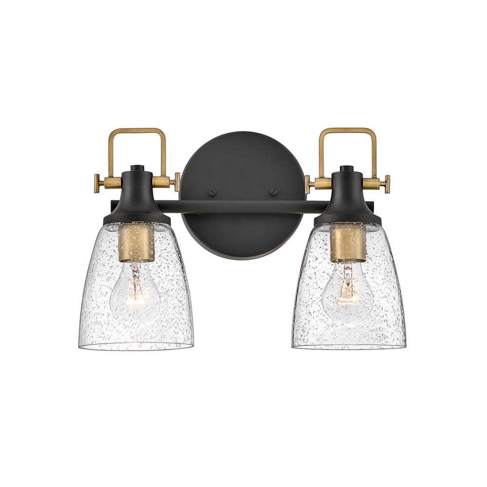 Easton Two-Light Bath Vanity Fixture w/ Clear Seedy Glass Shades