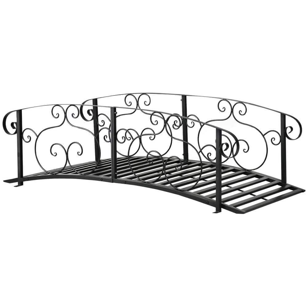 CoSoTower 6' Metal Arch Backyard Garden Bridge, Safety Siderails, Arc Footbridge for Backyard Creek, Stream, Pond, Black