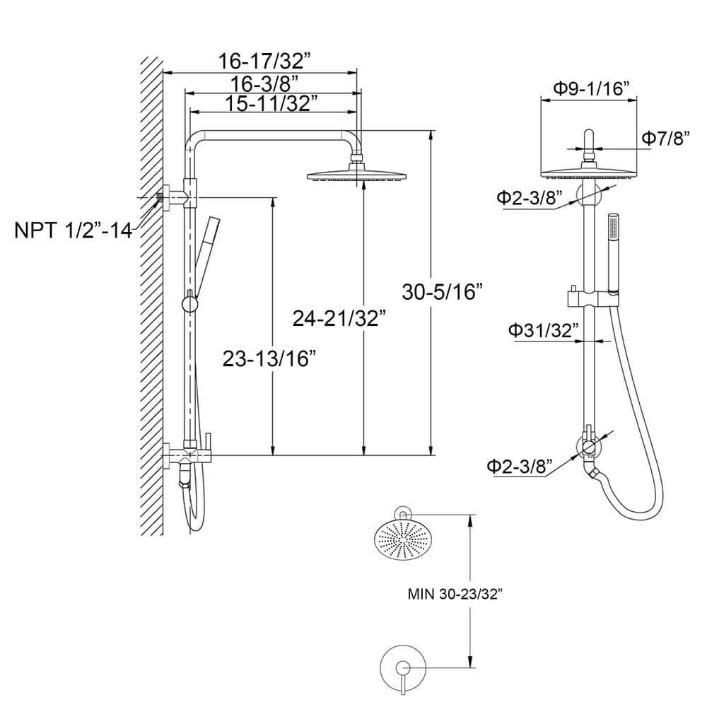 sumerain Brushed Nickel Retrofit Shower Systems with 9 Inch Rain Shower Head
