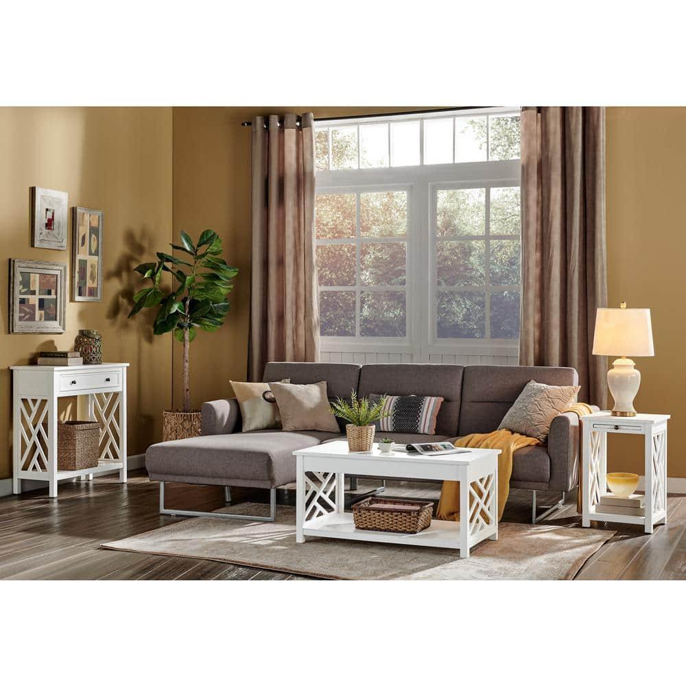 Alaterre Furniture Coventry 36 in. Solid Pine Wood Coffee Table, Traditional to Modern Design, Open-Detailing Accent Furniture, White