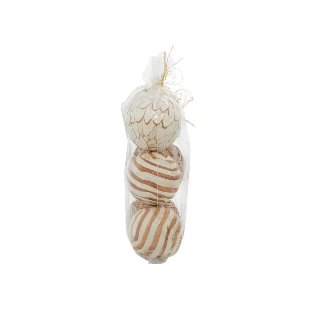 DecMode White 10" Handmade Dried Plant Orbs & Vase Filler with Varying Designs (3 Count)