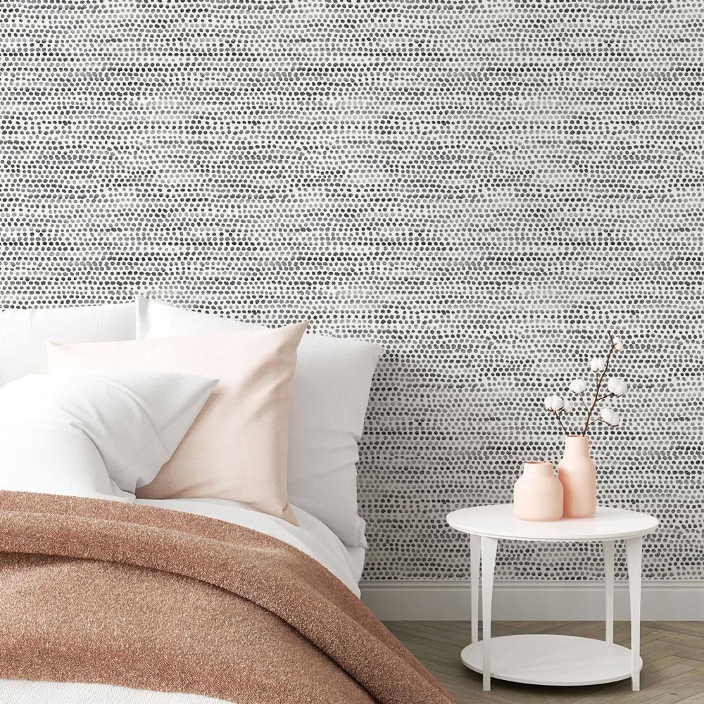 Tempaper & Co. Moire Dots Removable Peel and Stick Wallpaper, Black and White, 28 sq. ft.: Modern Vinyl, Self-Adhesive, Washable