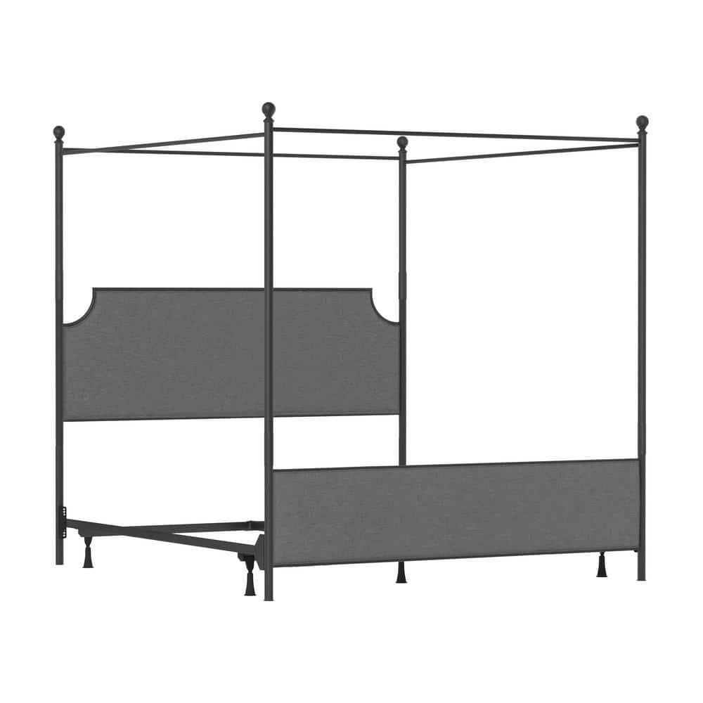 Hillsdale Furniture McArthur Metal Upholstered Canopy King Bed, Black Matte with Gray