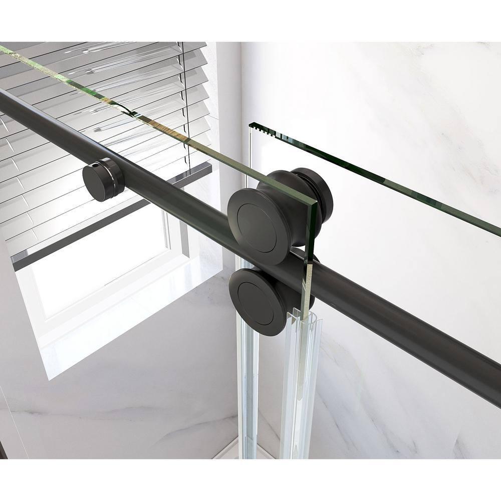 OPVANDE MT 8-2001-6076BLK 56-60 In. W X 76 In. H Single Sliding Frameless Shower Door With 5/16 In. (8 Mm) Tempered Glass
