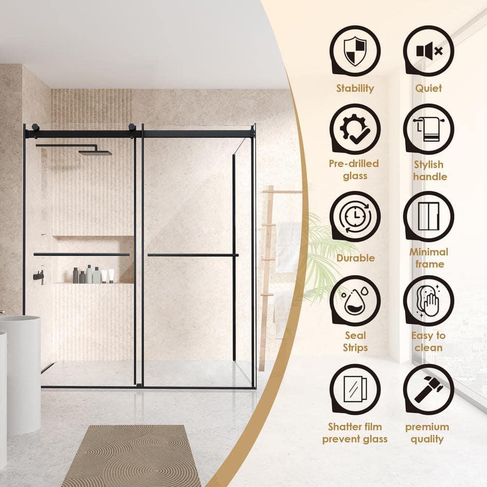 Belizzi 68" W x 76" H By Pass Frameless Exposed Roller Shower Enclosure with Clear Glass