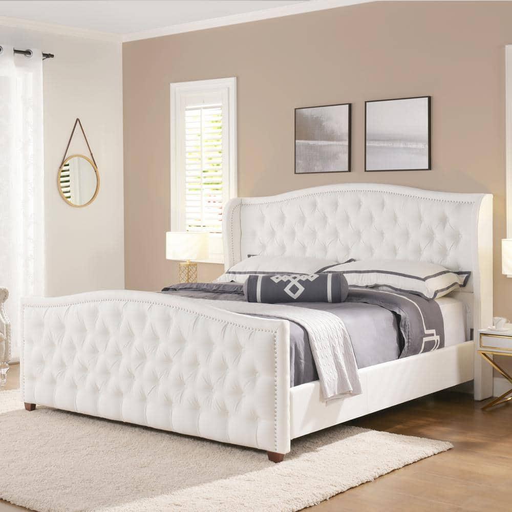 Marcella Tufted Wingback King Bed Bright White
