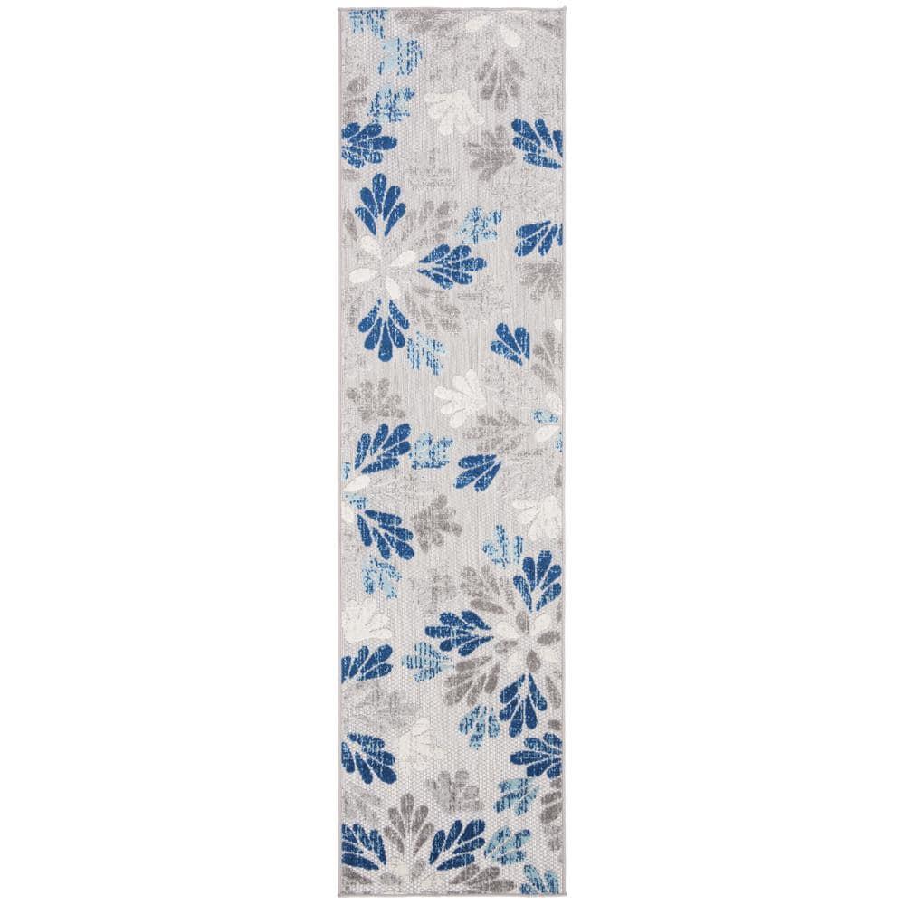 Cabana CBN800 Power Loomed Indoor/Outdoor Runner Rug - Grey/Blue - 2'x12' - Safavieh.