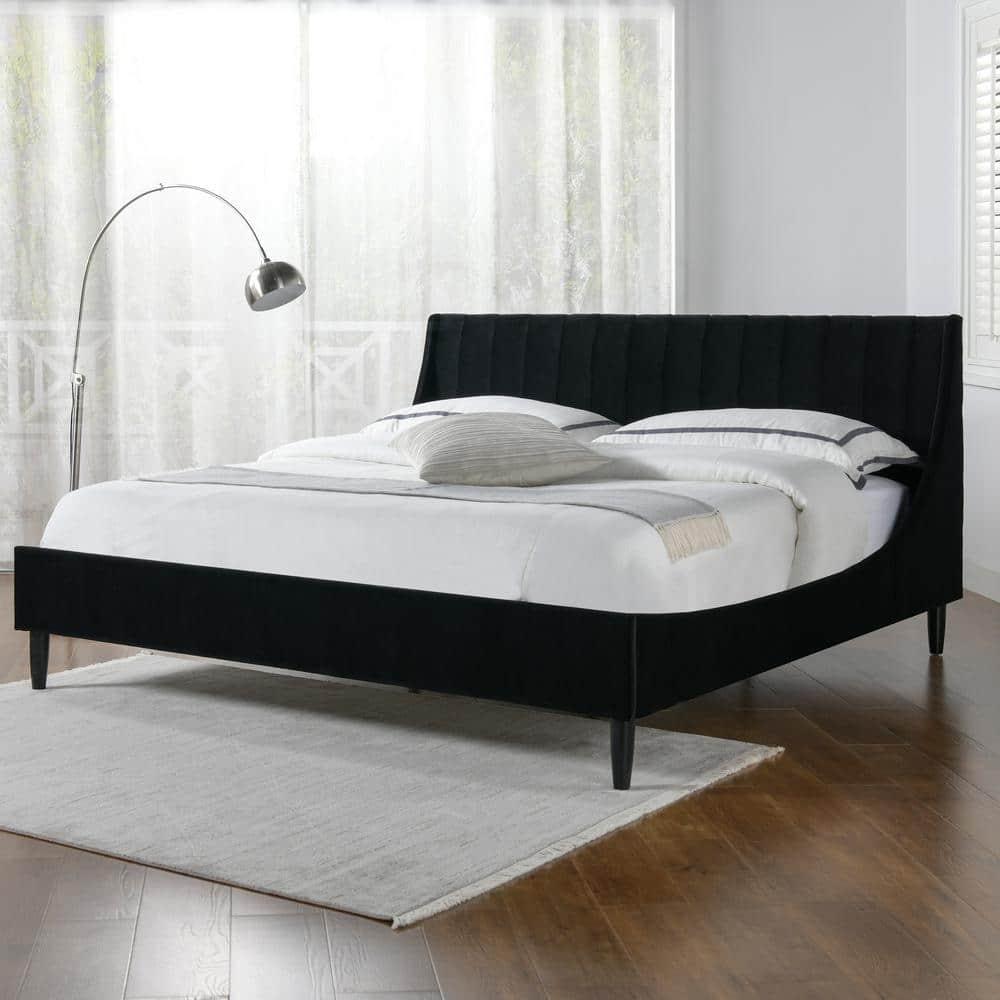 Aspen Vertical Tufted Headboard Platform Bed Set King Anthracite Black Velvet