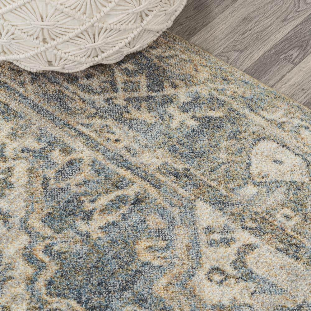 JONATHAN Y Pavel Distressed Medallion Low-Pile Machine-Washable Blue/Cream 4 ft. x 6 ft. Area Rug