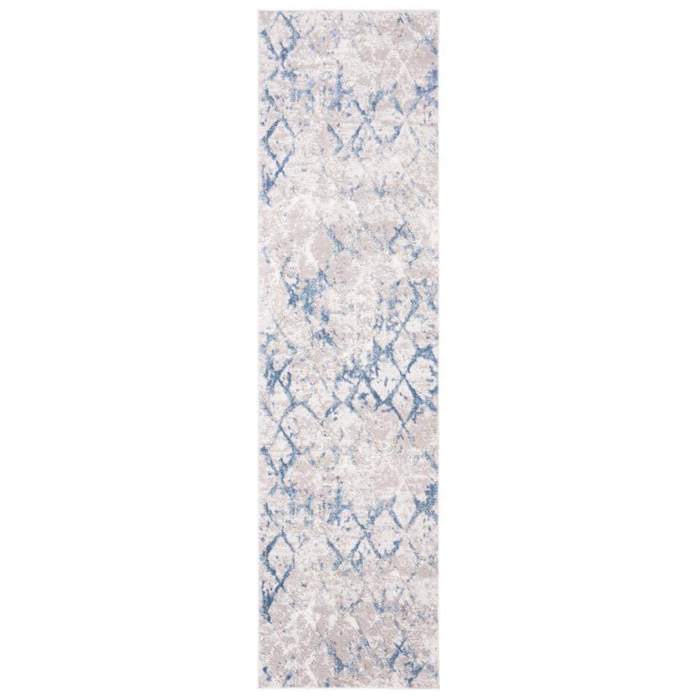 Amelia ALA783 Power Loomed Runner Rug  - Light Grey/Blue - 2'2"x10' - Safavieh.