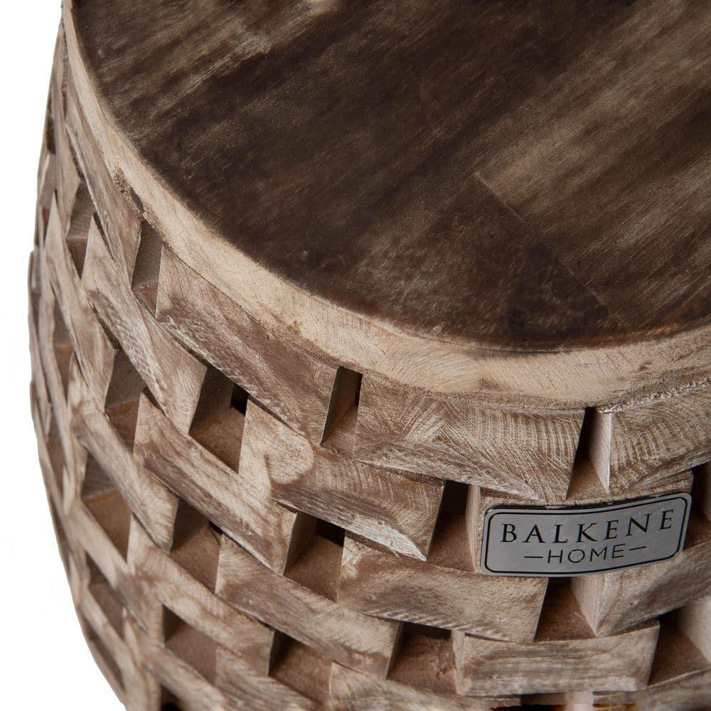 Balkene Home Maya Oval Rustic Garden Stool Wood Outdoor Seating & End Table Portable Adaptable Outdoor Furniture - Seasoned Patina Finish