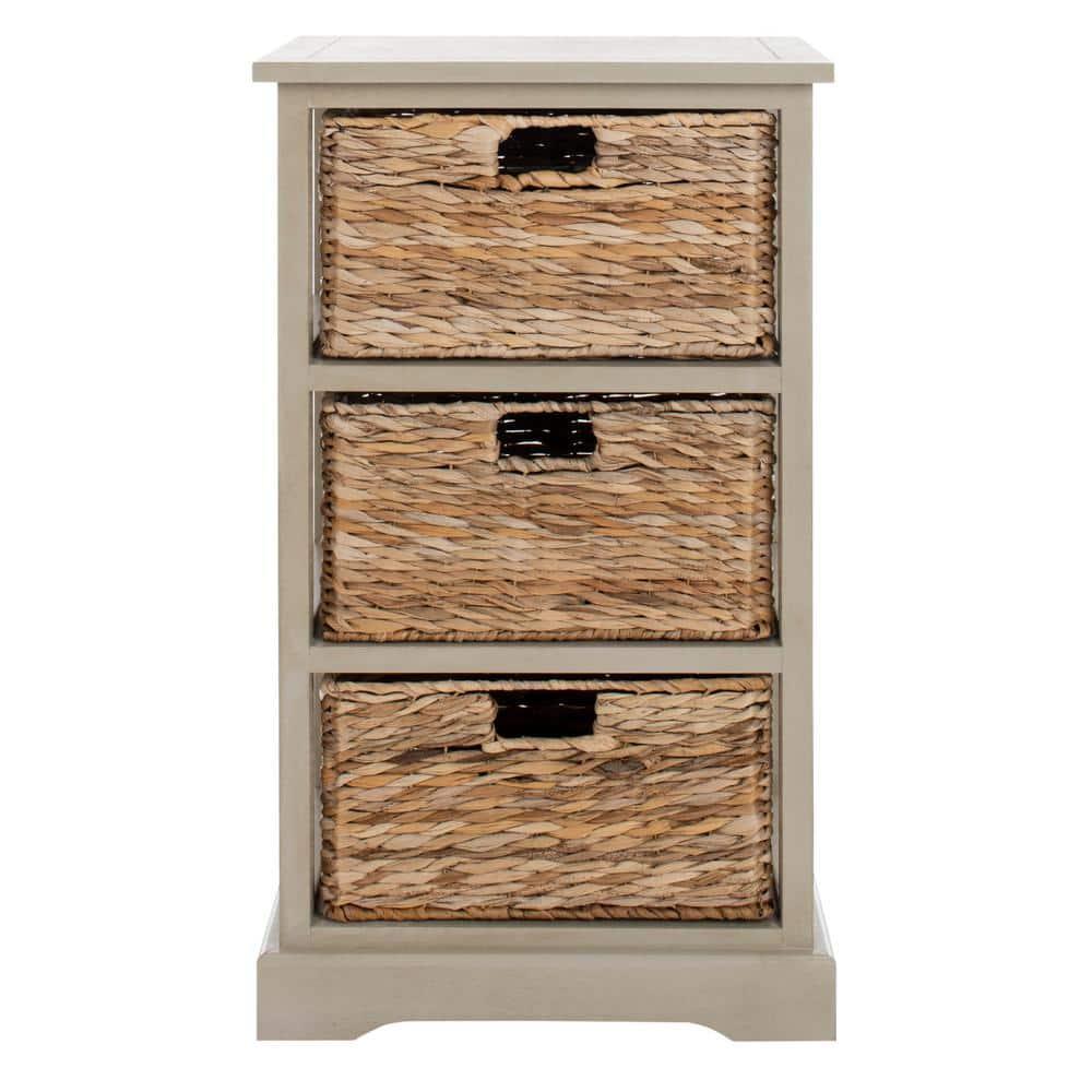Halle 3 Wicker Basket Storage Side Table - Vintage Grey - Safavieh.