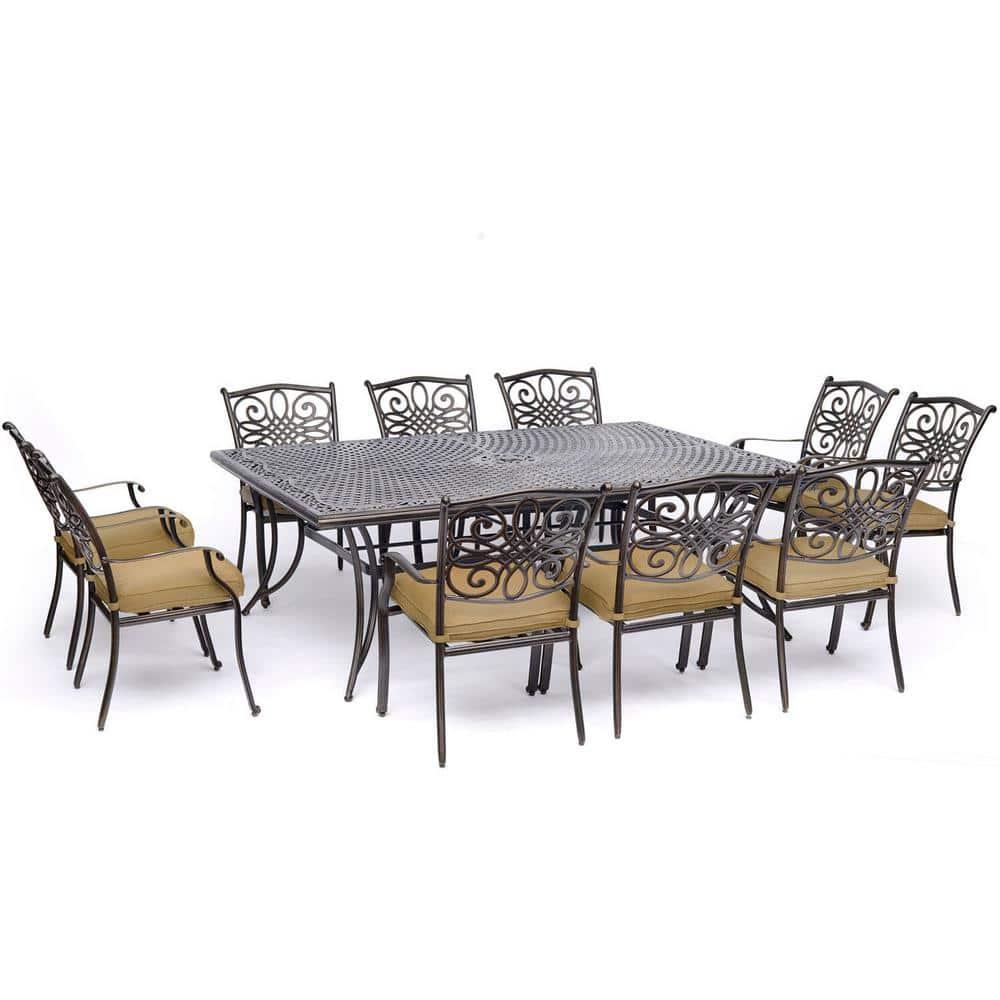 Hanover Traditions 11-Piece Outdoor Patio Dining Set with 60" x 84" Cast-Top Table and 10 Thick Foam Cushioned Chairs with Heavy-Duty Aluminum Frames | TRADDN11PC