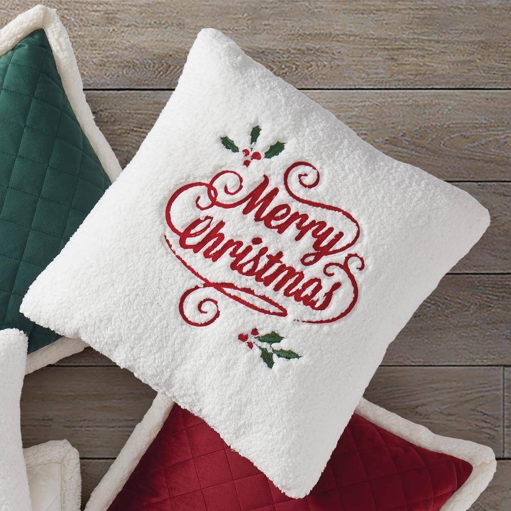 Five Queens Court Merry Christmas Holly Pillow 20" Square Decorative Throw Pillow