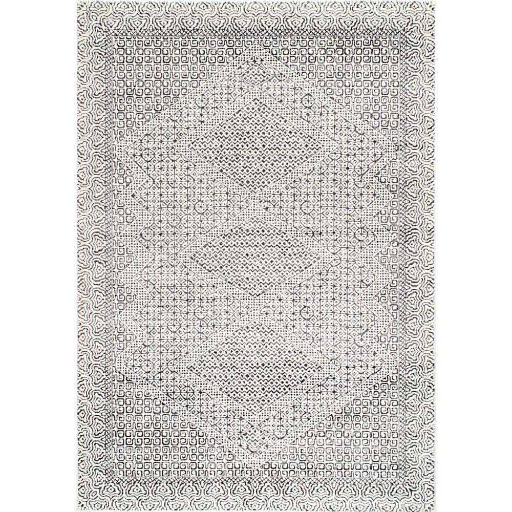 Nuloom Exie Medallion 8x10 Indoor Area Rug for Living Room Bedroom Dining Room Kitchen, Grey/Ivory
