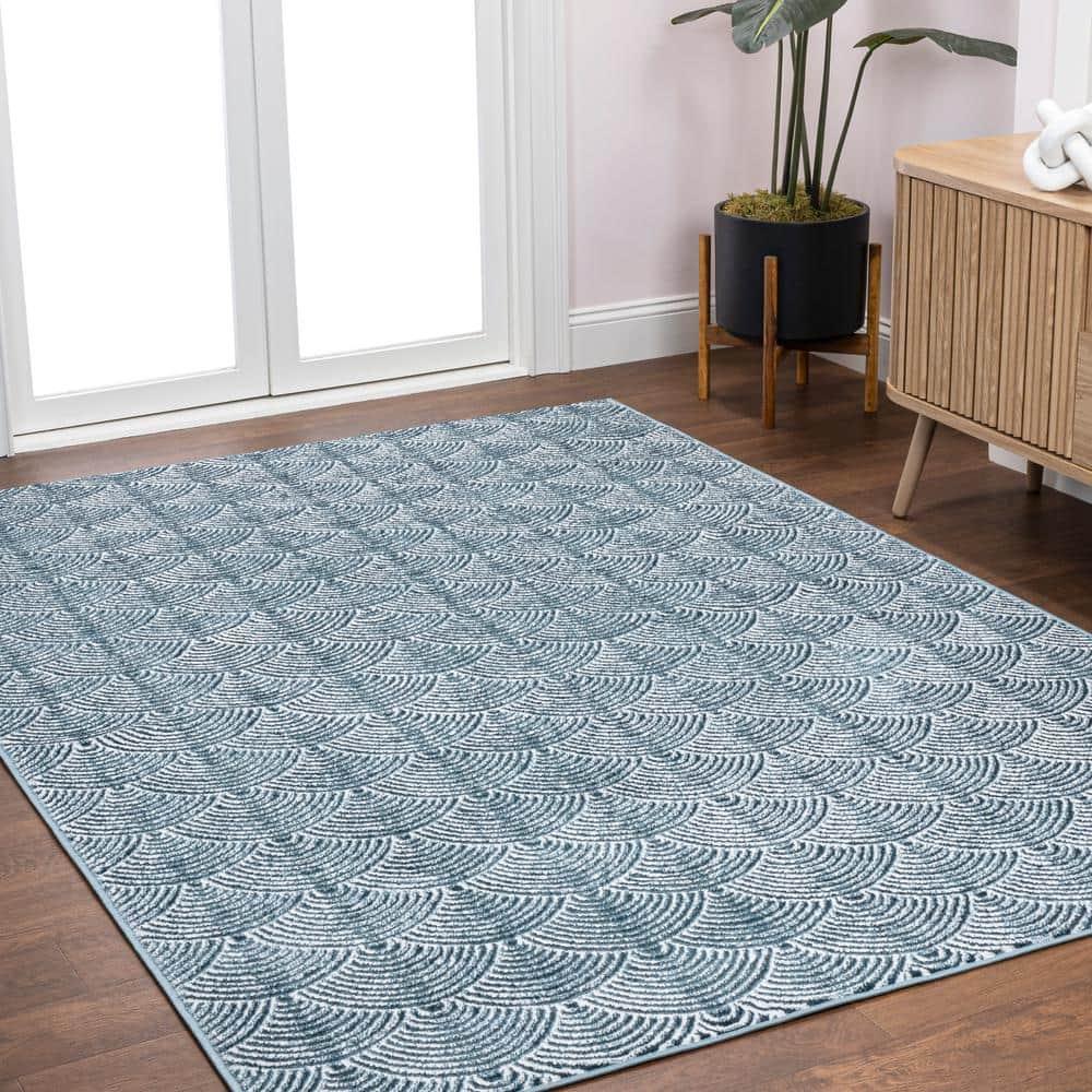 JONATHAN Y Porter Geometric Art Deco Fan Pattern High-Low Navy/Cream 3 ft. x 5 ft. Area Rug